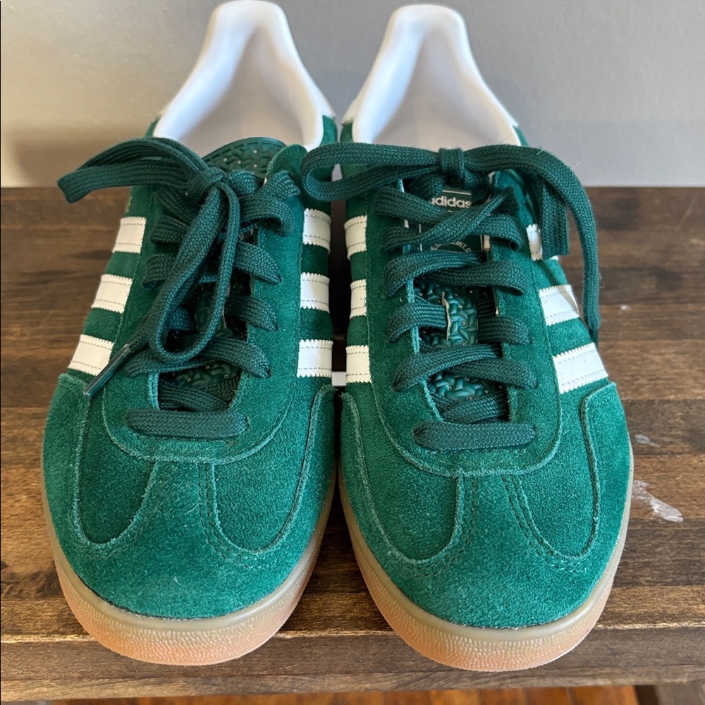 adidas Green Suede Gazelle Indoor Sneakers with White Stripes - Picture 5 of 10
